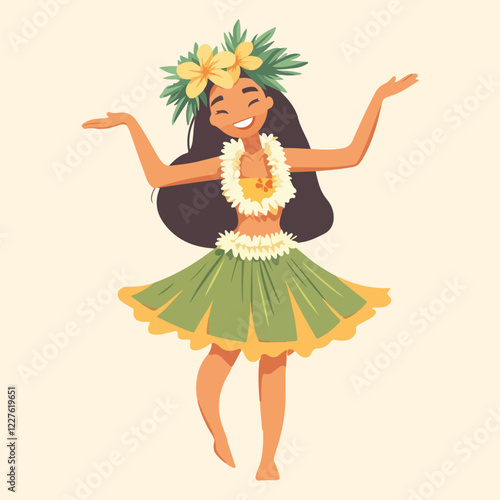 A cute hawaiian girl dancing Cartoon Vector Illustration