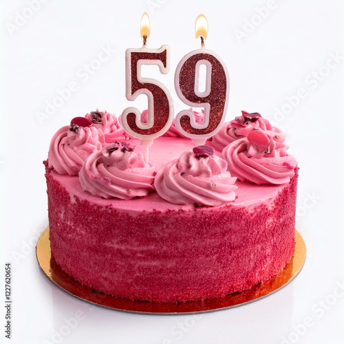 Wallpaper Mural Decorated pink cake for birthday or anniversary party, candle number 59, white background Torontodigital.ca