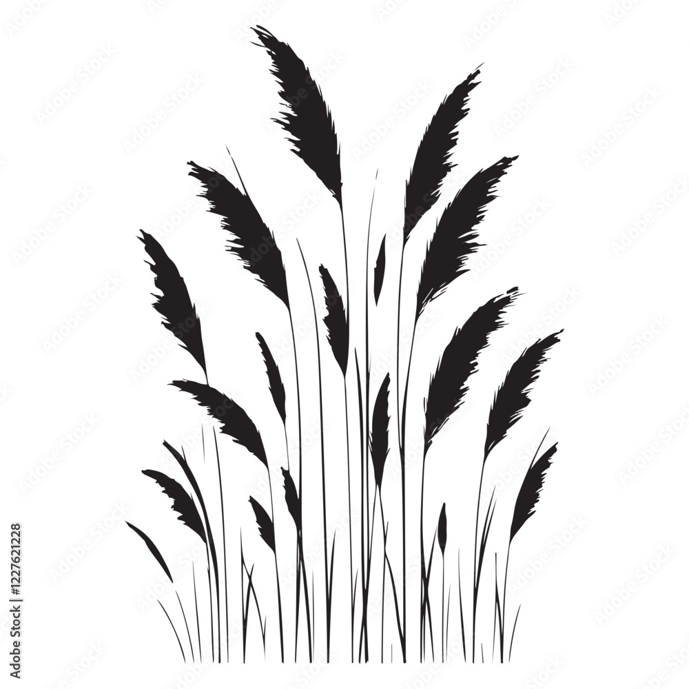 Silhouette Illustration of Tall Grasses Swaying Gently in the Breeze Silhouette Illustration of Tall Grasses Swaying Gently in the Breeze