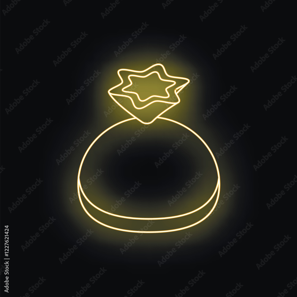 Golden neon sign of a ring with a star shining on top on black background Golden neon sign of a ring with a star shining on top on black background