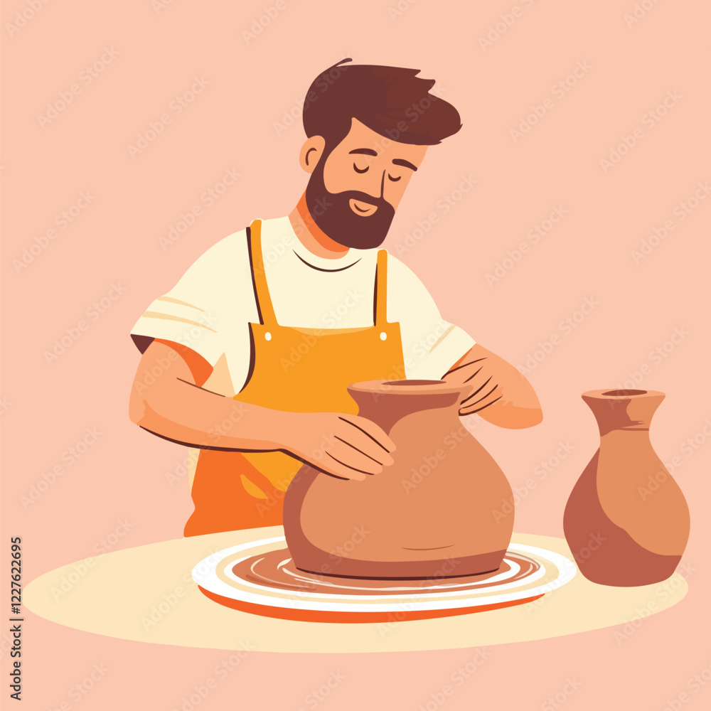 Potter working on a pottery wheel Cartoon Vector Illustration Potter working on a pottery wheel Cartoon Vector Illustration