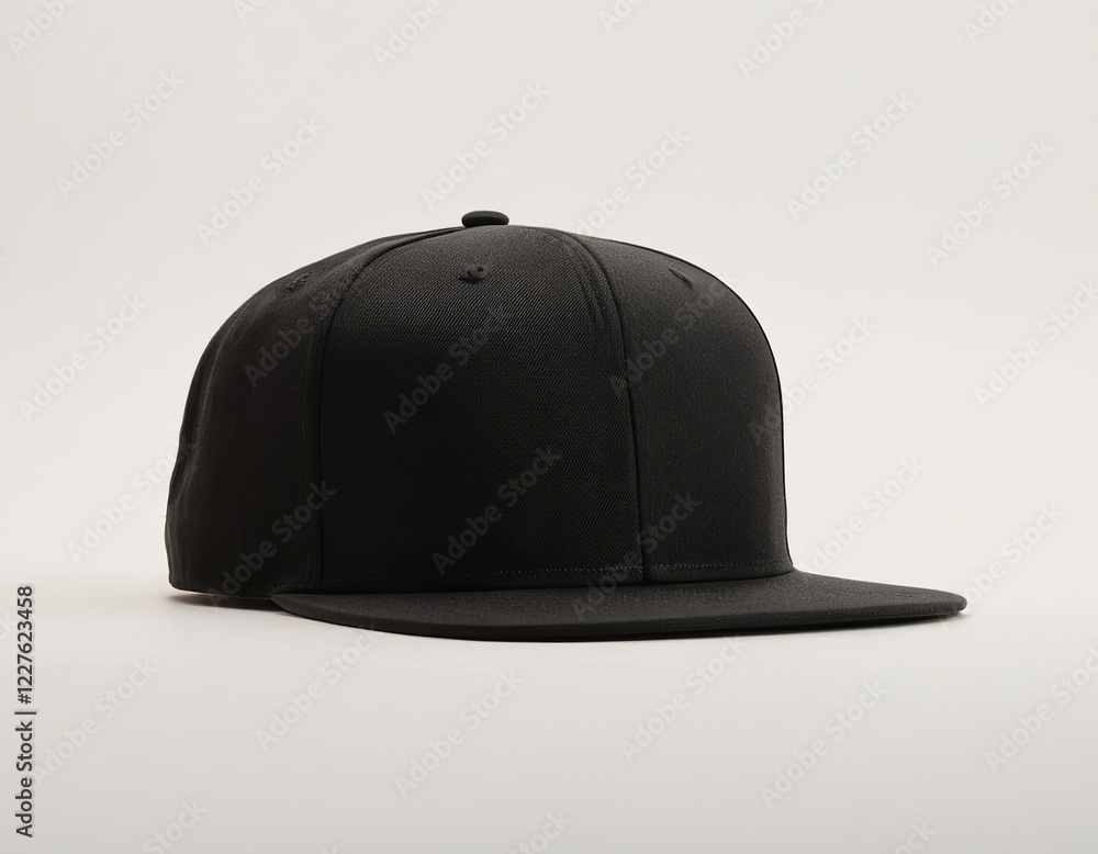 Stylish black snapback cap with a flat brim, perfect for casual outfits. Stylish black snapback cap with a flat brim, perfect for casual outfits.