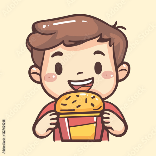 A little boy eating junk food Cartoon Vector Illustration