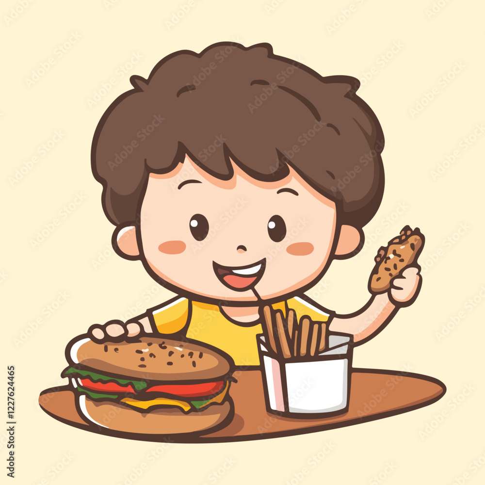 A little boy eating junk food Cartoon Vector Illustration A little boy eating junk food Cartoon Vector Illustration
