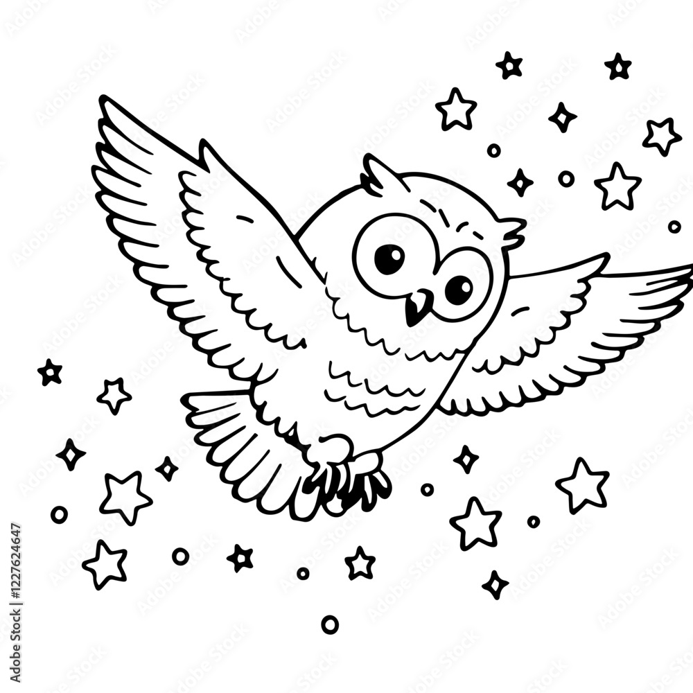 Obraz premium cute flying owl illustration for coloring books
