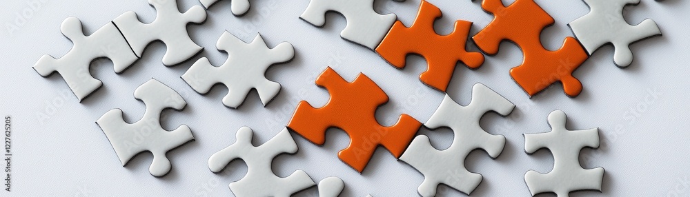 A close-up of scattered puzzle pieces, featuring white and orange colors, illustrating the concept of problem-solving and creativity. A close-up of scattered puzzle pieces, featuring white and orange colors, illustrating the concept of problem-solving and creativity.