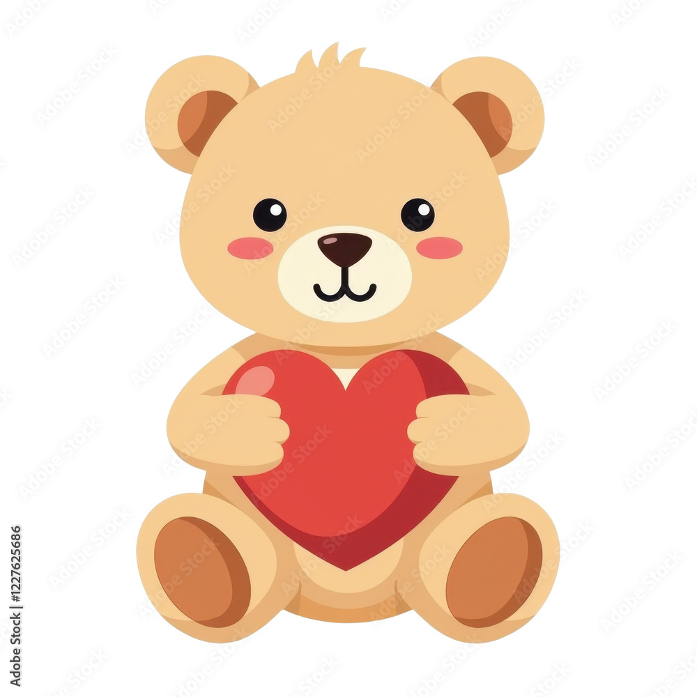 Obraz premium Cute Teddy Bear Holding Heart, Valentine's - Minimalist style