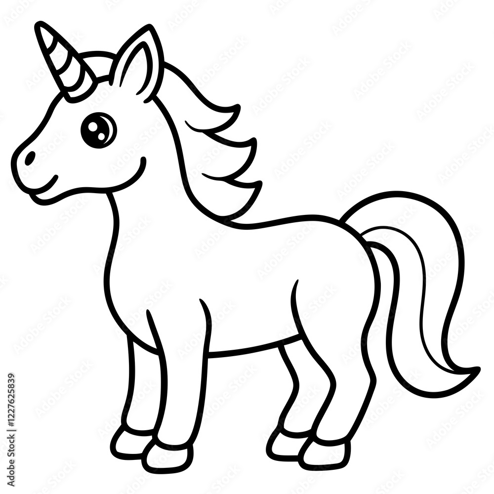 Cute Unicorn Silhouette Line Art Black Vector Carton Illustration Cute Unicorn Silhouette Line Art Black Vector Carton Illustration