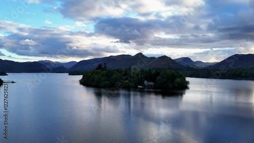 Wallpaper Mural Aerial Drone Footage Of Derwentwater Keswick at Sunset, 4K Video. Torontodigital.ca