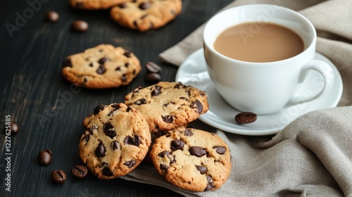 Wallpaper Mural Cozy workspace setup with a journal, coffee, and chocolate chip cookies on a rustic wooden table Torontodigital.ca