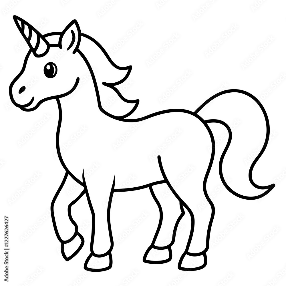 Cute Unicorn Silhouette Line Art Black Vector Carton Illustration Cute Unicorn Silhouette Line Art Black Vector Carton Illustration