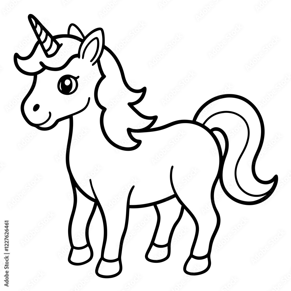 Obraz premium Cute Unicorn Silhouette Line Art Black Vector Carton Illustration