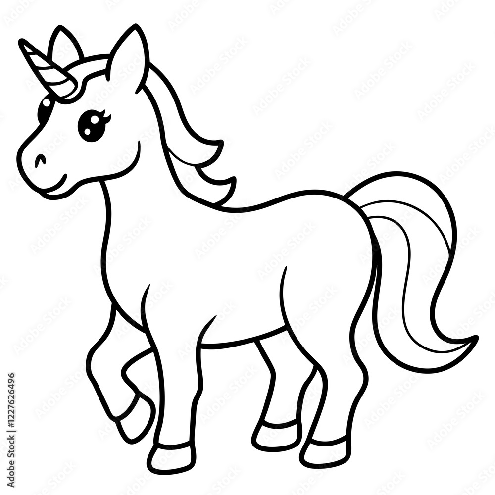 Obraz premium Cute Unicorn Silhouette Line Art Black Vector Carton Illustration