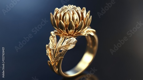 Elegant Golden Thistle Ring with Intricate Detailing Ideal for Jewelry Advertising and Promotional Designs photo