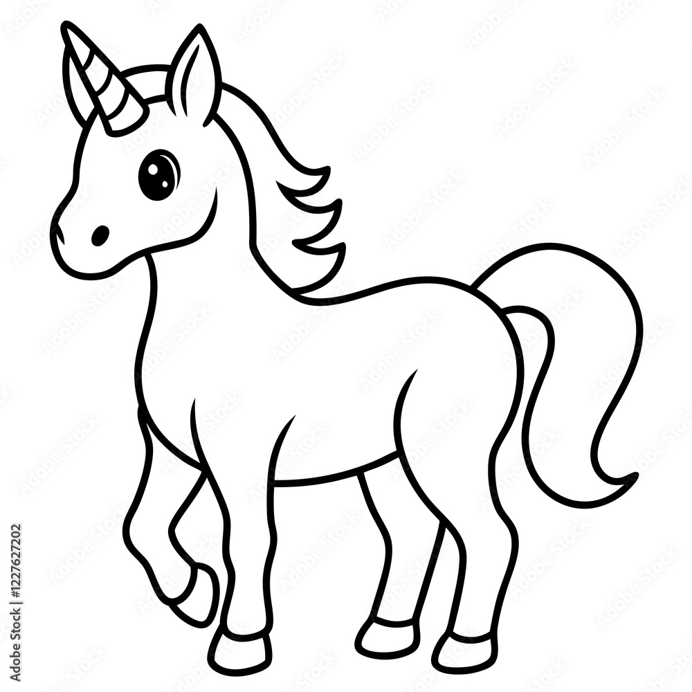 Obraz premium Cute Unicorn Silhouette Line Art Black Vector Carton Illustration
