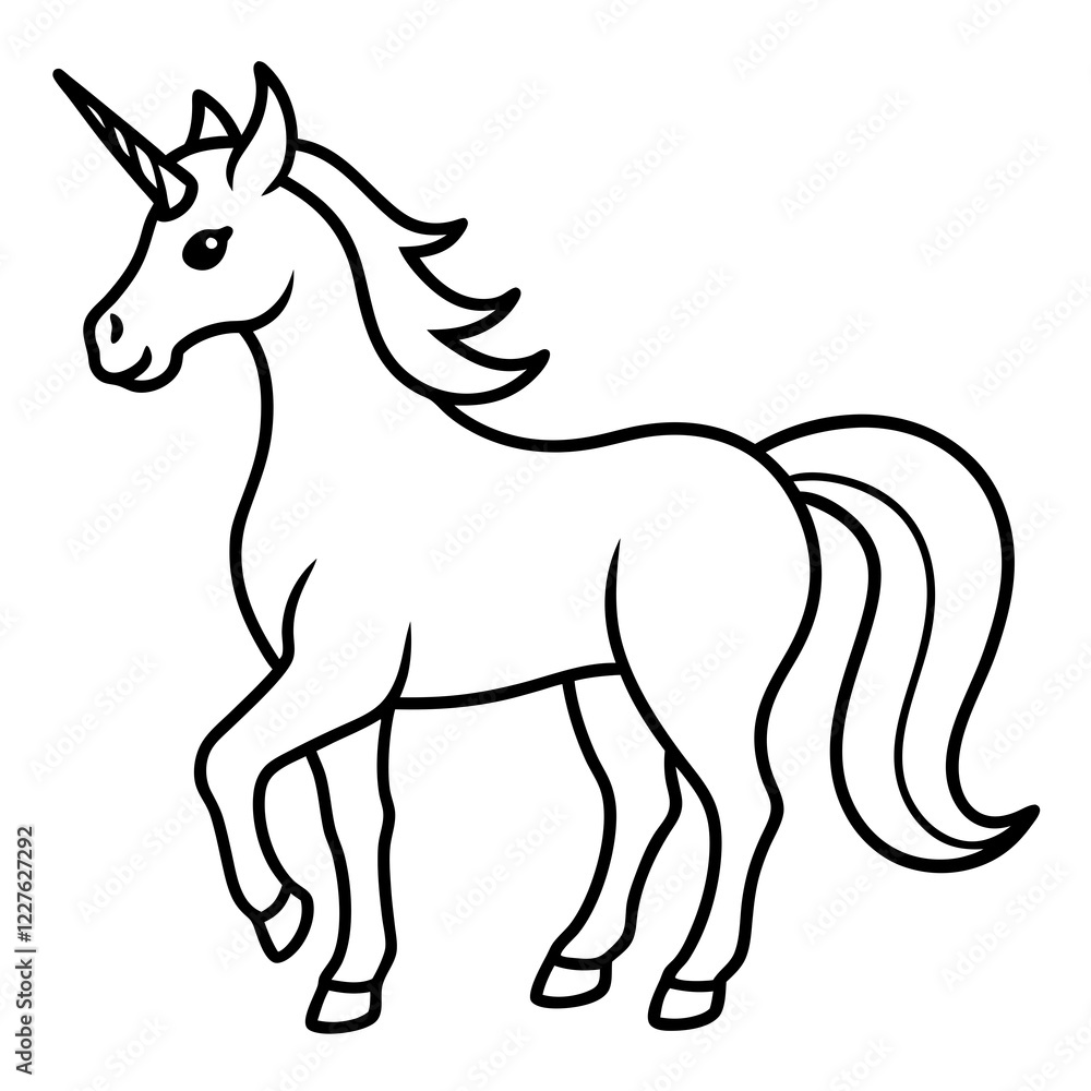 Cute Unicorn Silhouette Line Art Black Vector Carton Illustration Cute Unicorn Silhouette Line Art Black Vector Carton Illustration
