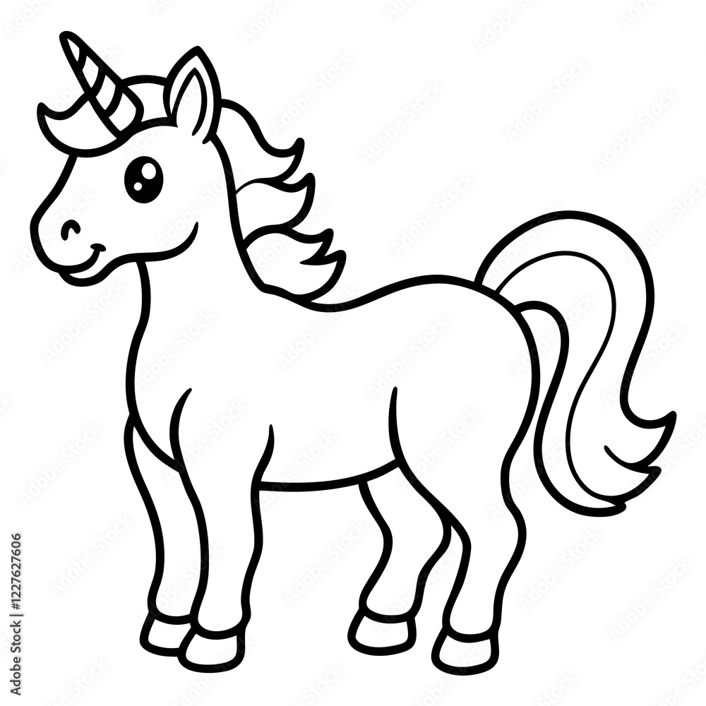 Cute Unicorn Silhouette Line Art Black Vector Carton Illustration Cute Unicorn Silhouette Line Art Black Vector Carton Illustration