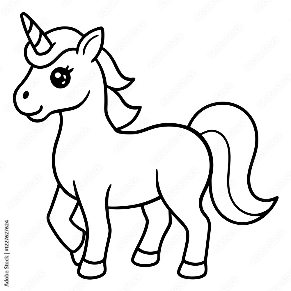 Cute Unicorn Silhouette Line Art Black Vector Carton Illustration Cute Unicorn Silhouette Line Art Black Vector Carton Illustration