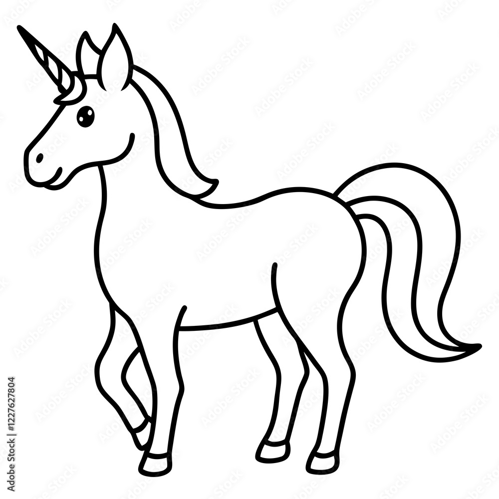 Fototapeta premium Cute Unicorn Silhouette Line Art Black Vector Carton Illustration