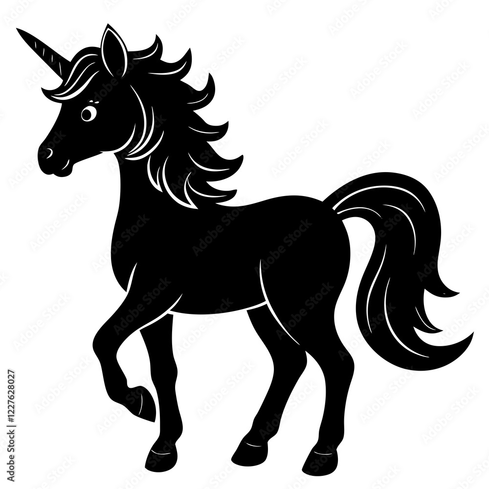 Obraz premium Cute Unicorn Silhouette Line Art Black Vector Carton Illustration