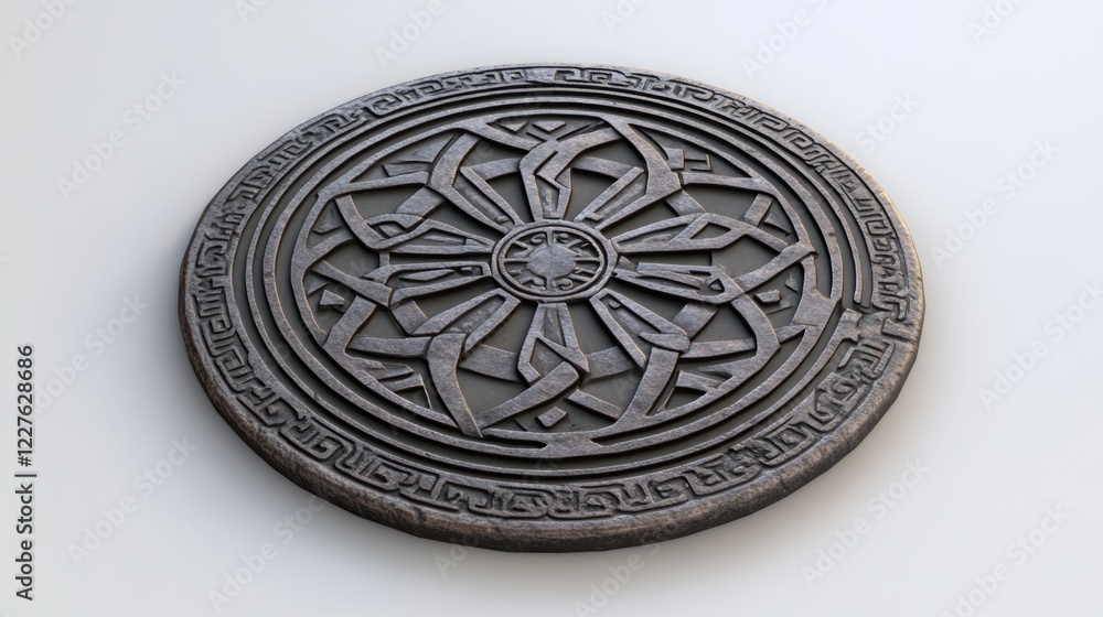 Fototapeta premium Lombard style manhole cover with intricate Italian design featuring ornamental patterns and historical craftsmanship