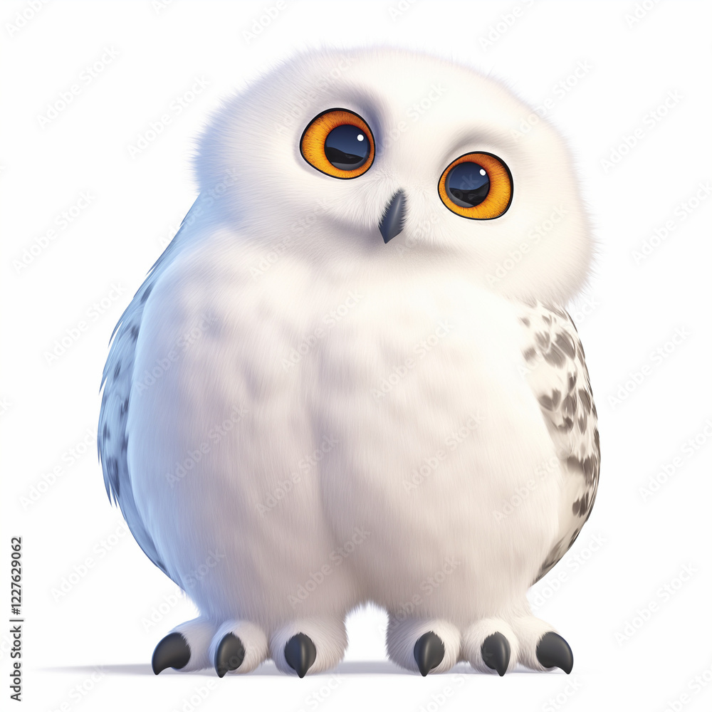 Obraz premium Snowy owl on white background, illustration