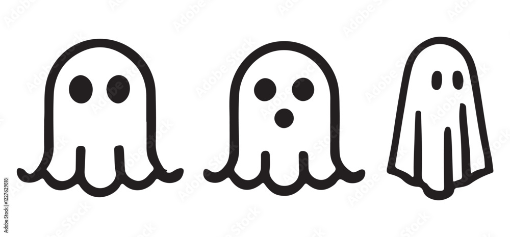 Cute Halloween Ghost Line Art Illustrations Set Cute Halloween Ghost Line Art Illustrations Set