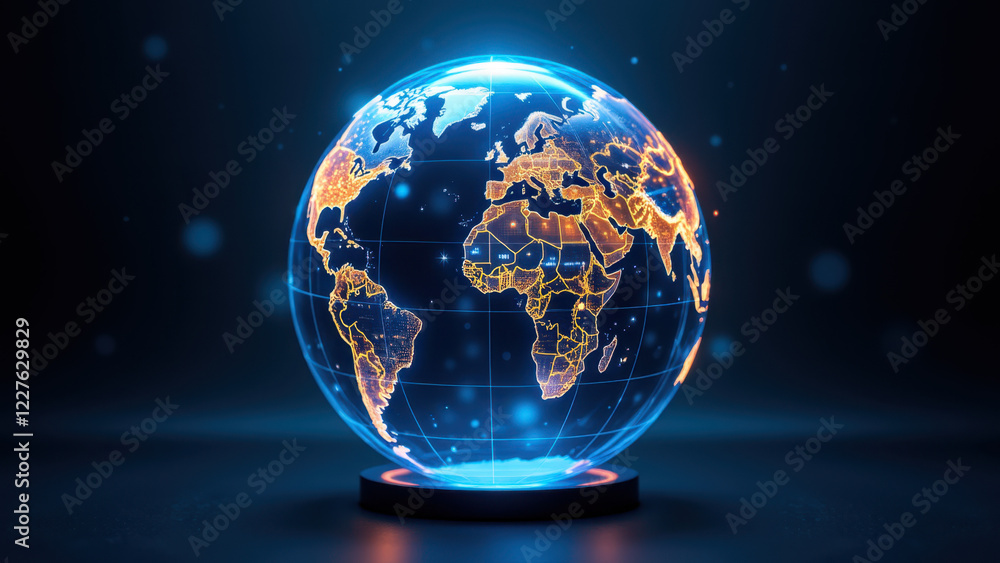 Fototapeta premium A glowing globe with a world map lit up on it, showcasing global connectivity.