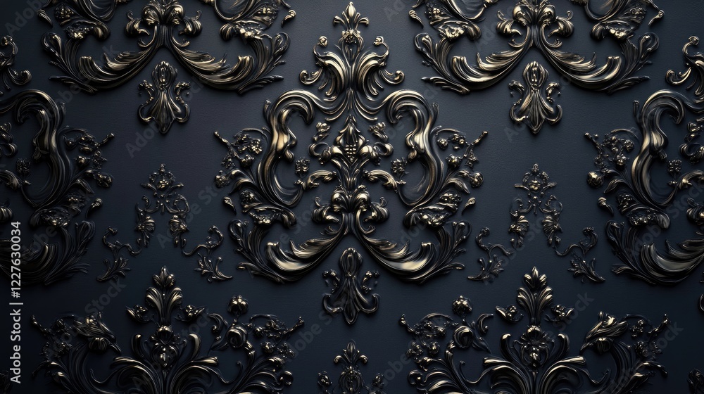 Elegant Dark Floral Wallpaper Design with Intricate Gold Texture and Details for Luxury Interior Décor Elegant Dark Floral Wallpaper Design with Intricate Gold Texture and Details for Luxury Interior Décor