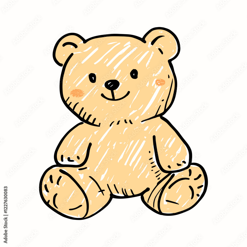 Obraz premium Hand drawn teddy bear kid toy. Happy childhood symbol. Cute doodle vector illustration isolated on background