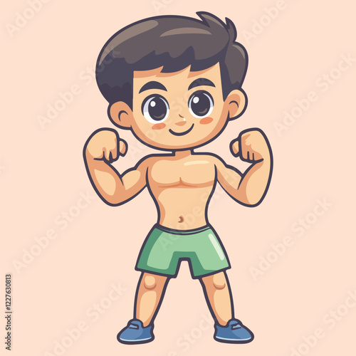 A strong muscular boy Cartoon Vector Illustration