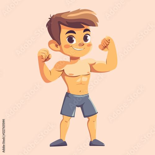 A strong muscular boy Cartoon Vector Illustration