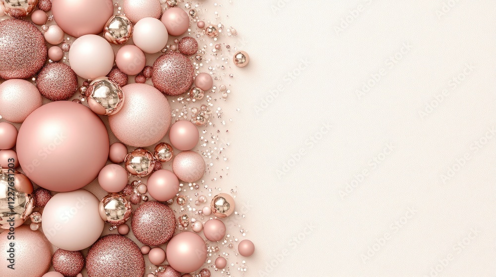 Elegant arrangement of pink and white decorative spheres on a soft background for festive celebrations Elegant arrangement of pink and white decorative spheres on a soft background for festive celebrations