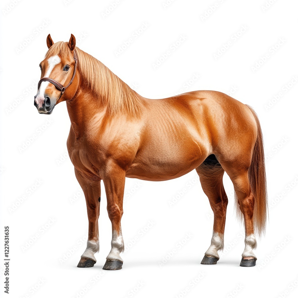 Obraz premium Beautiful chestnut horse standing elegantly in studio lighting with a shiny coat and confident posture