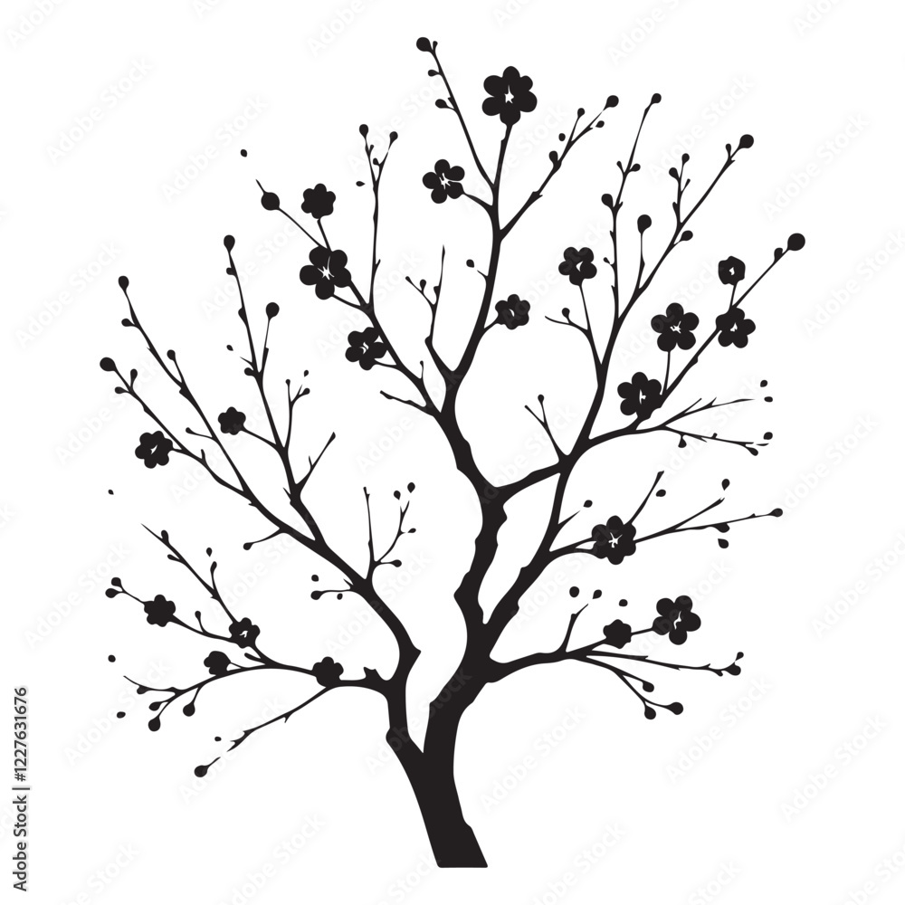 Obraz premium Artistic Silhouette of a Flowering Plum Branch