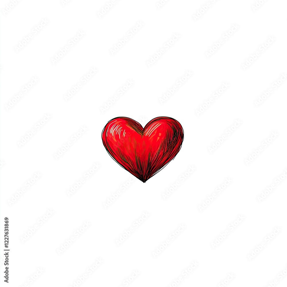 Fototapeta premium Vibrant Hand-Drawn Red Heart Symbol Isolated on White Background for Love and Affection Concepts
