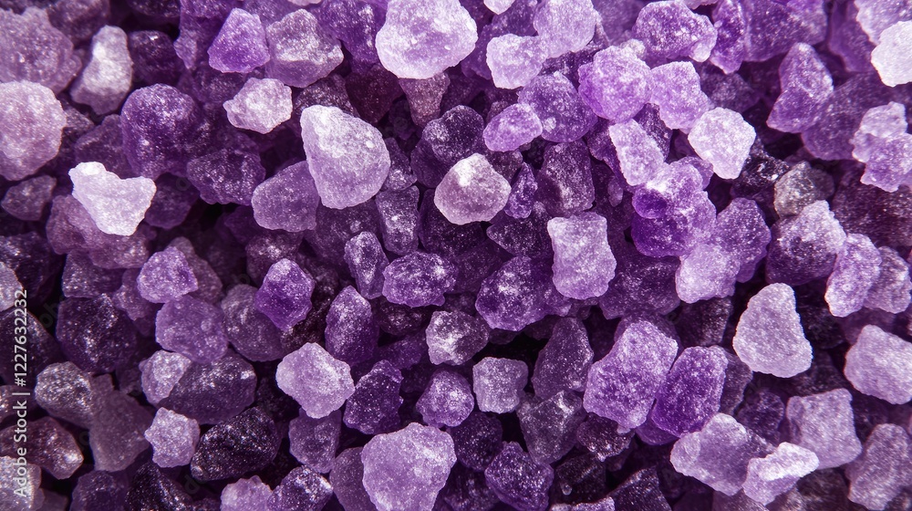 Macro shot of vibrant purple salt crystals ideal for spa treatments and relaxation purposes. Macro shot of vibrant purple salt crystals ideal for spa treatments and relaxation purposes.