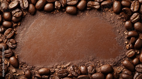 Macro View of Roasted Coffee Beans Framed Around Blank Space for Branding or Marketing in Coffee Industry photo