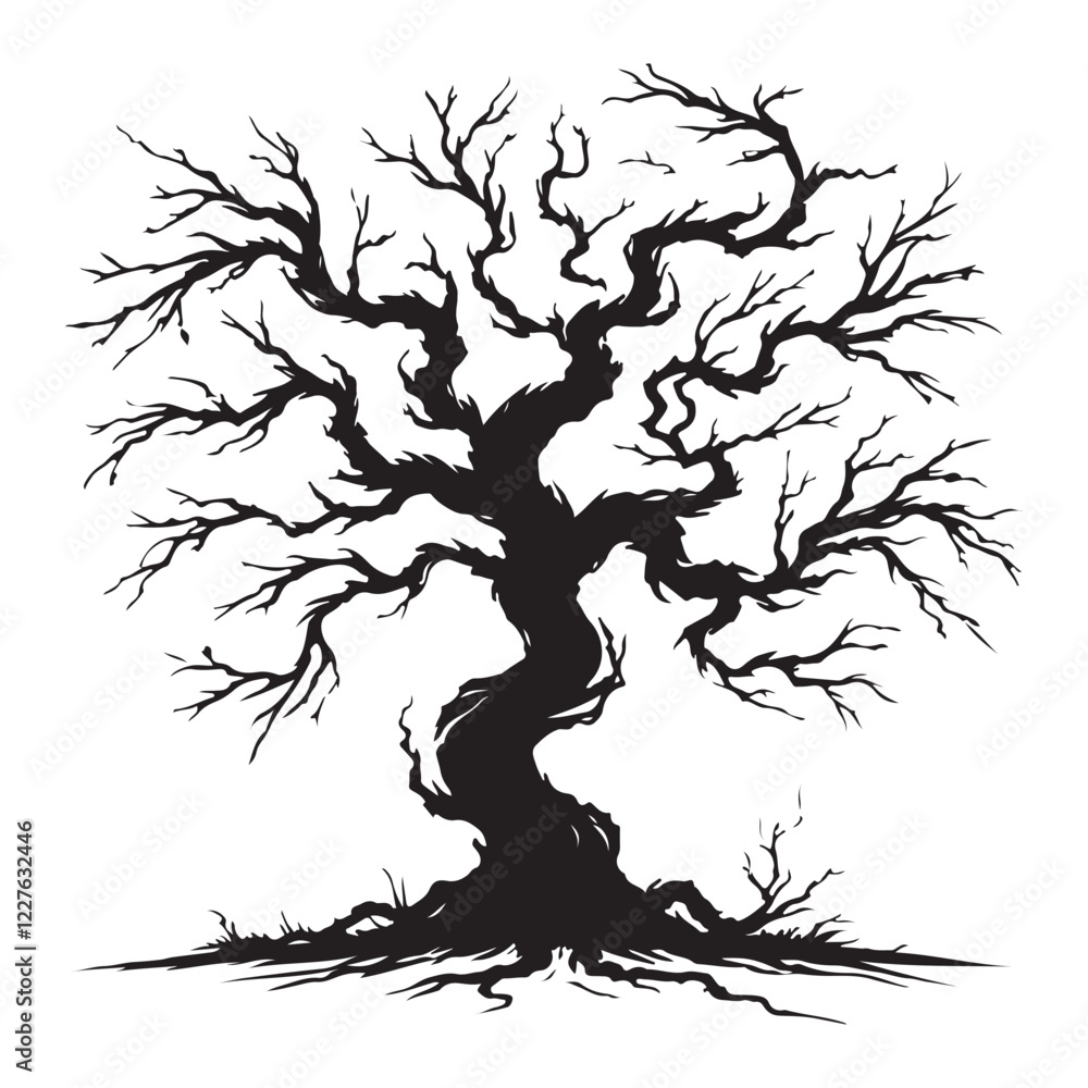 Intricate Silhouette of a Crooked, Dead Tree Intricate Silhouette of a Crooked, Dead Tree