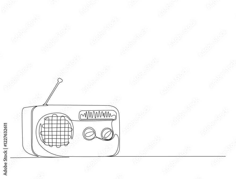Obraz premium Continuous one line drawing of retro radio player. Vintage radio player in single line draw illustration. Editable stroke.
