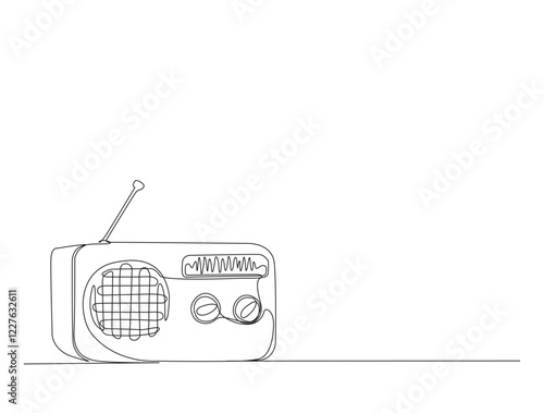 Continuous one line drawing of retro radio player. Vintage radio player in single line draw illustration. Editable stroke.