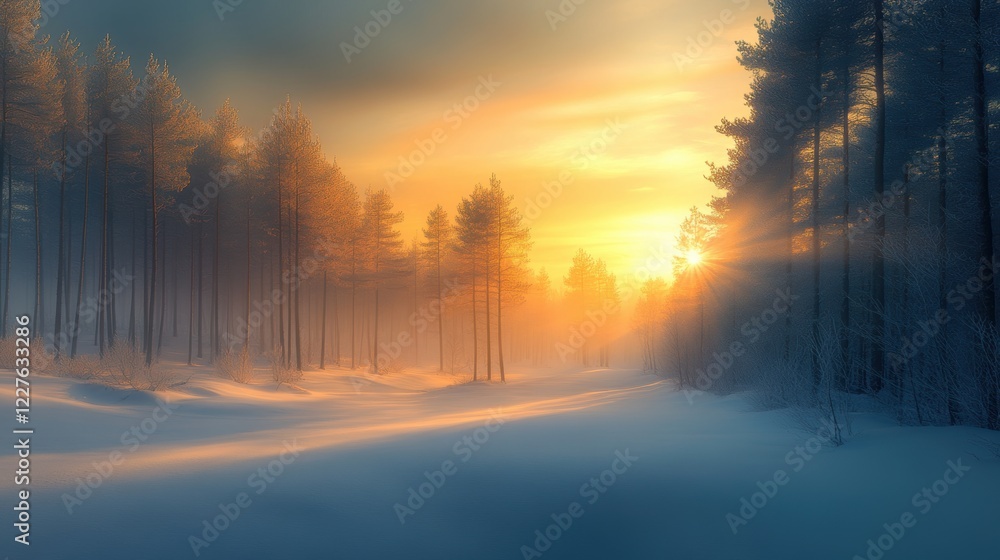 Trees covered by heavy snow in winter forest