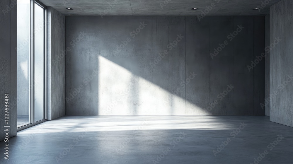 Obraz premium Minimalist Contemporary Loft with Grey Cement Walls and Natural Light in Spacious Interior Design
