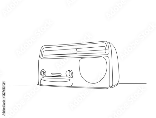 Continuous one line drawing of retro radio player. Vintage radio player in single line draw illustration. Editable stroke.