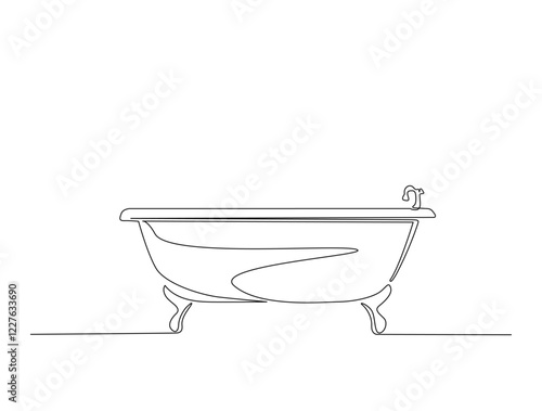 Continuous one line drawing of bathtub design. Simple bath in single line draw illustration. Editable stroke.