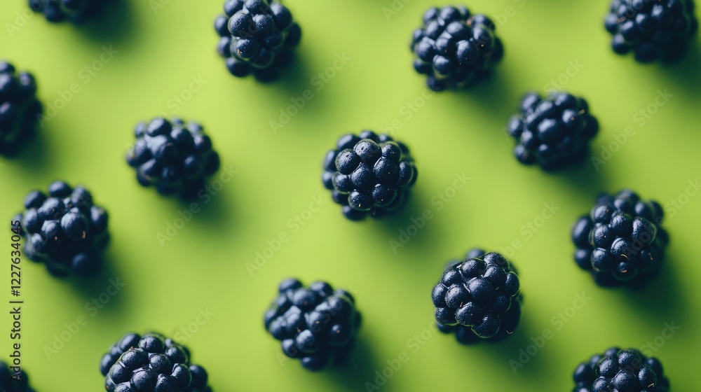 Fresh blackberries arranged on a vibrant green background ideal for concepts related to healthy eating and natural product marketing Fresh blackberries arranged on a vibrant green background ideal for concepts related to healthy eating and natural product marketing