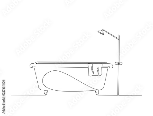 Continuous one line drawing of bathtub design. Simple bath in single line draw illustration. Editable stroke.