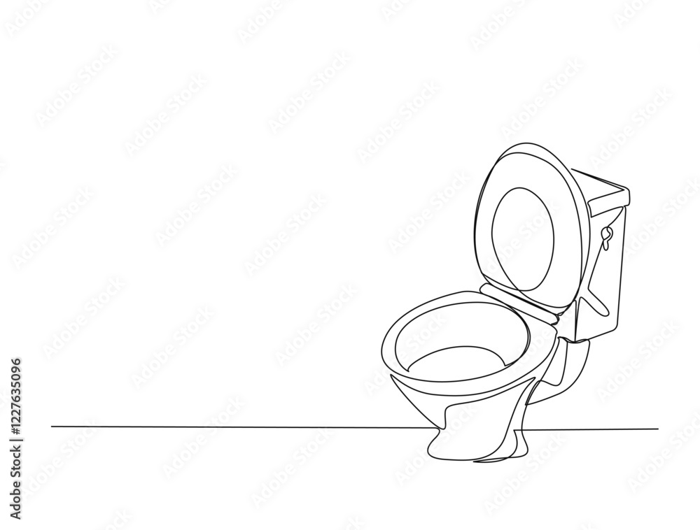 Continuous one line drawing of hygienic flush toilet design. Flush toilet in single line draw illustration. Editable stroke. Continuous one line drawing of hygienic flush toilet design. Flush toilet in single line draw illustration. Editable stroke.