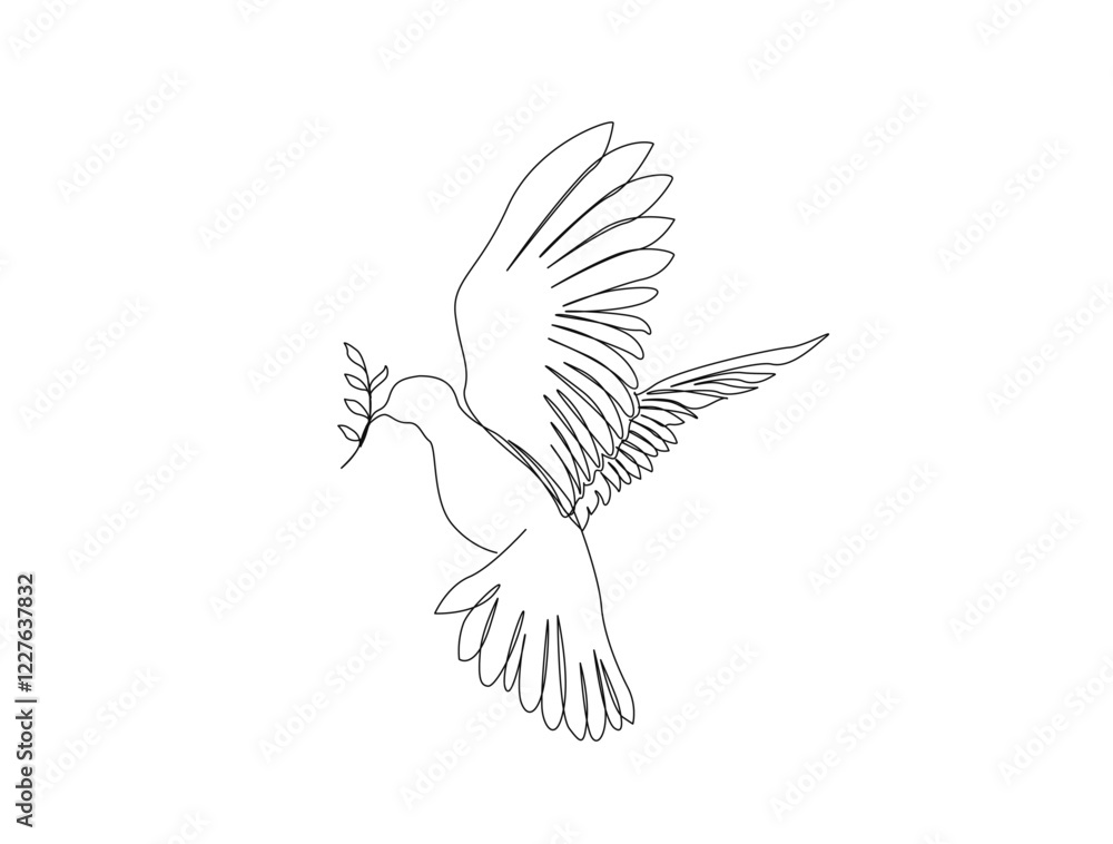 Fototapeta premium Continuous one line drawing of dove bird the symbol of love and piece. Pigeon in single line draw illustration. Editable stroke.