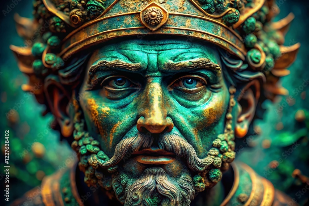 Ancient Green Statue Head Macro Photography - Detailed Closeup Ancient Green Statue Head Macro Photography - Detailed Closeup